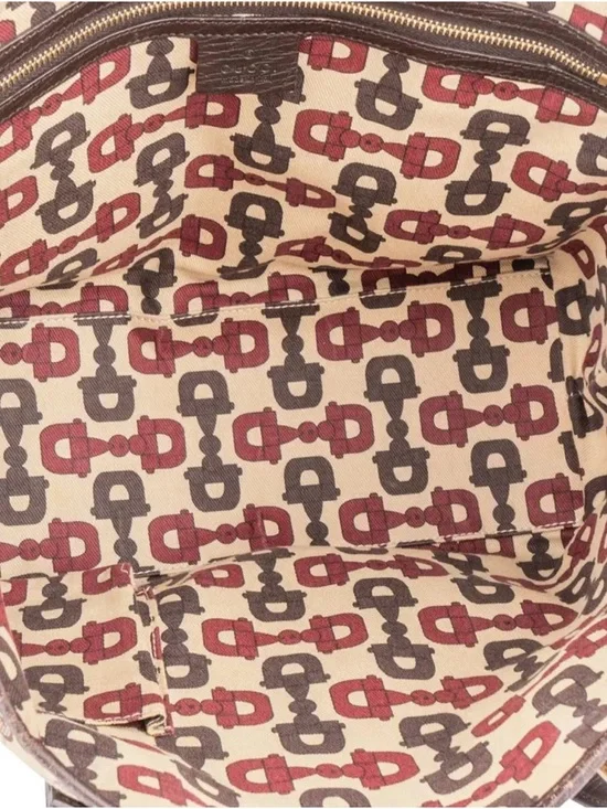 Gucci Beige GG Canvas Tote with Brown Leather and Green-Red Web - Picture 5 of 16
